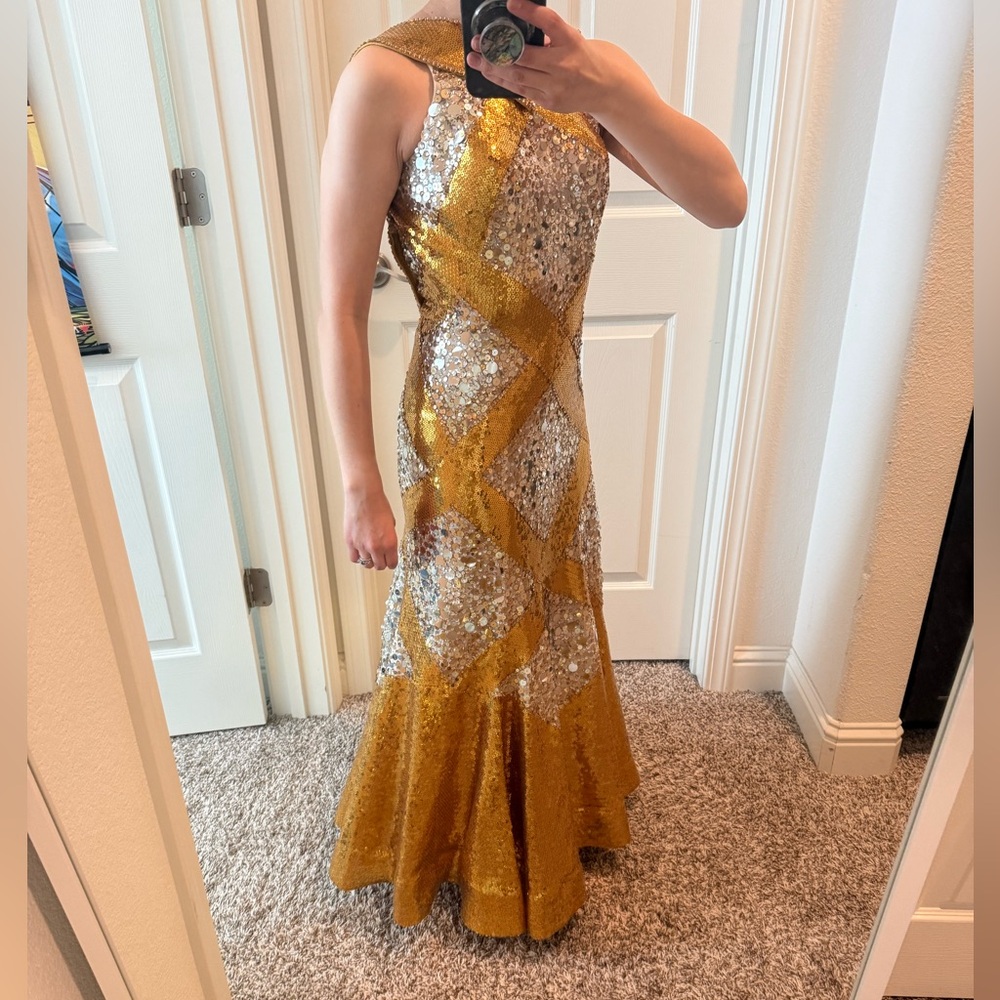 Gold & Silver Sequin Halter Standard Gown